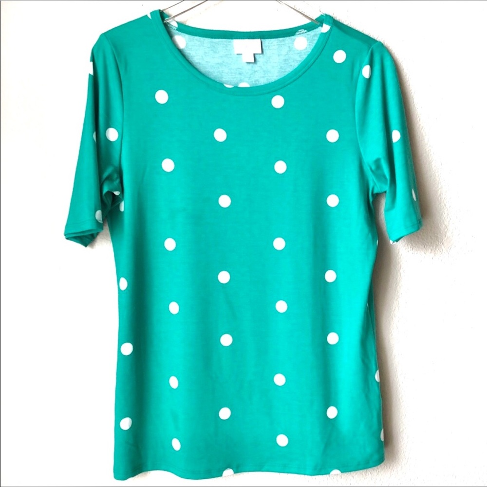 LULAROE Green & White Polka Daly Tee L